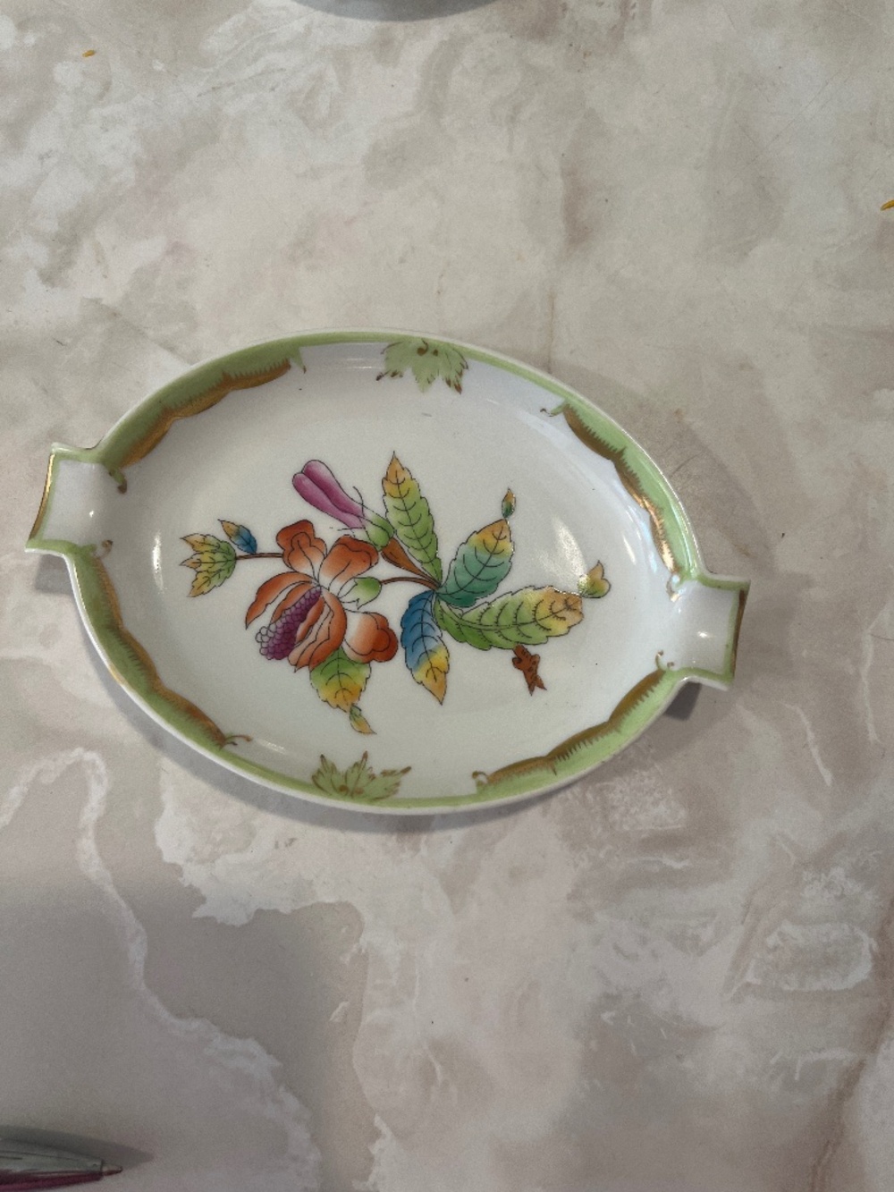 Vintage Herend Hungary Queen Victoria China  Oval Trinket Tray